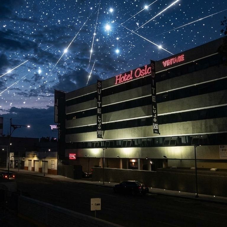 Fachada del Hotel Oslo de noche
